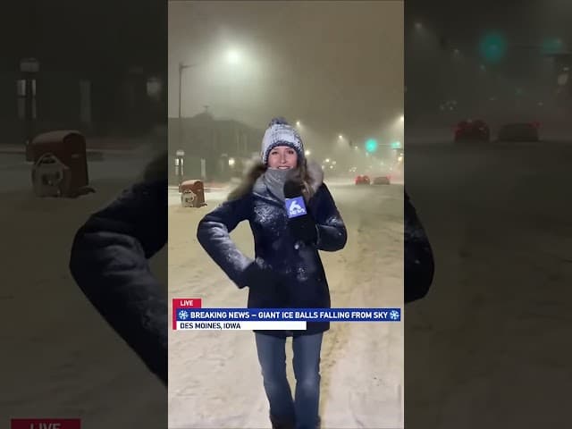Giant Ice Balls Pummel News Crew on Live TV #extreme #news