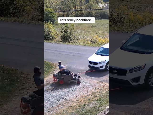This guy thought a lawnmower could tow a car 😭 #trynottolaugh #fails #cctv