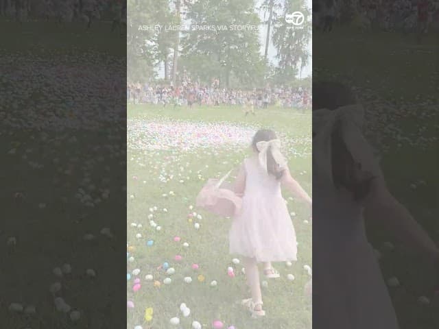 Woman Rescues Kid in the Nick of Time as Easter Eggs Crash Down