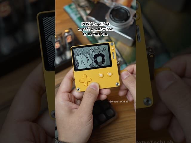 A tiny yellow handheld designed with teenage engineering.No flashy specs, just clever games and fun.