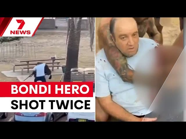 Hero suffers two gunshot wounds in Bondi beach shooting | 7NEWS