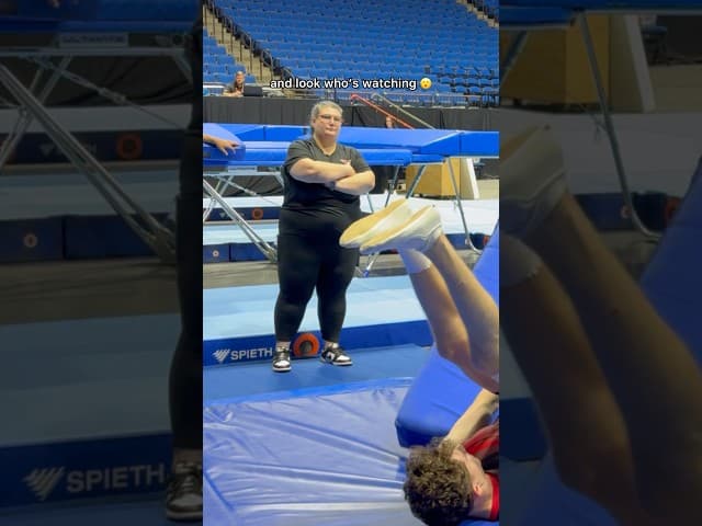 The viral spotter is always watching👀 #gymnastics #fails #trampoline #sports #olympics #flipfail