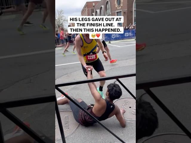 Boston Marathon Runner about to Crawl to Finish Line