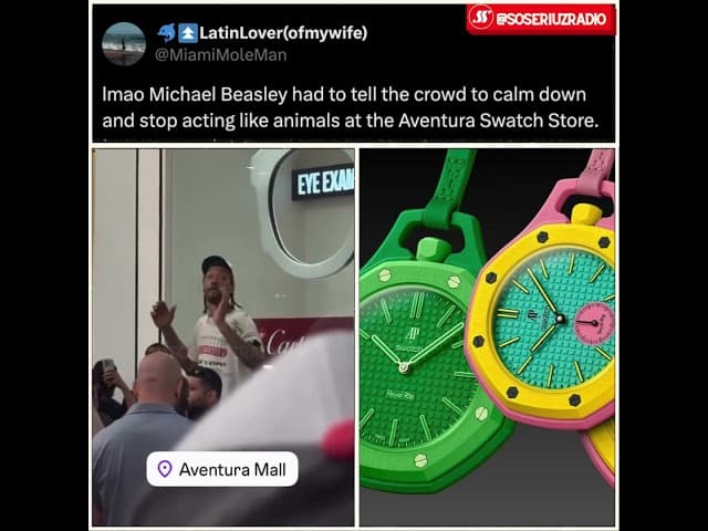 MICHAEL BEASLEY BREAKS BAD NEWS TO ANGRY SWATCH X AP MOB AT AVENTURA MALL!