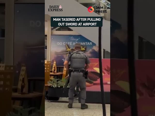 A man was blasted with a stun gun after pulling out a sword inside an airport in Brazil 😳