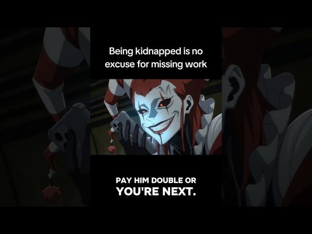 Being kidnapped is no excuse for missing work #Clown #FYP #anime #funny #original